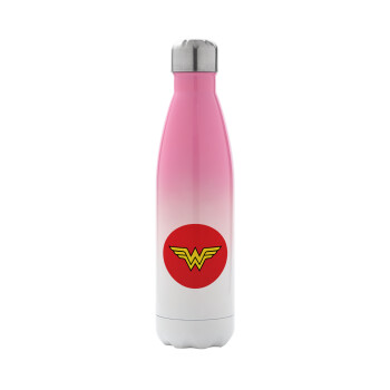 Wonder woman, Μεταλλικό παγούρι θερμός Ροζ/Λευκό (Stainless steel), διπλού τοιχώματος, 500ml