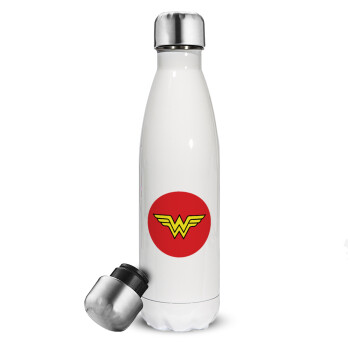 Wonder woman, Μεταλλικό παγούρι θερμός Λευκό (Stainless steel), διπλού τοιχώματος, 500ml