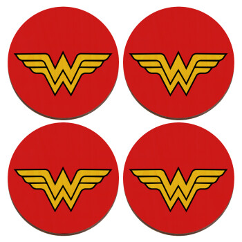 Wonder woman, ΣΕΤ x4 Σουβέρ ξύλινα στρογγυλά plywood (9cm)