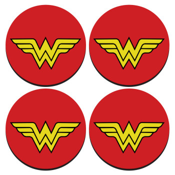 Wonder woman, ΣΕΤ 4 Σουβέρ ξύλινα στρογγυλά (9cm)