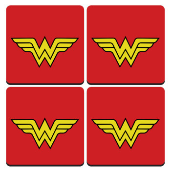 Wonder woman, ΣΕΤ 4 Σουβέρ ξύλινα τετράγωνα (9cm)