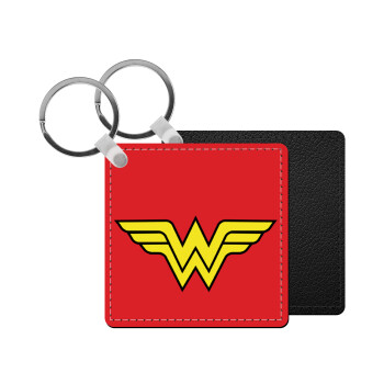 Wonder woman, Μπρελόκ Δερματίνη, τετράγωνο ΜΑΥΡΟ (5x5cm)