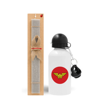 Wonder woman, Easter Set, metallic aluminum water bottle (500ml) & aromatic flat Easter candle (30cm) (GRAY)