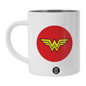 Wonder woman, Λευκή Ανοξείδωτη Μεταλλική Κούπα 450ml - Διπλού Τοιχώματος 