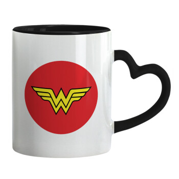 Wonder woman, Mug heart black handle, ceramic, 330ml