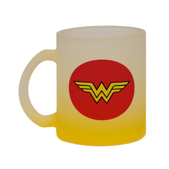 Wonder woman, Κούπα γυάλινη δίχρωμη με βάση το κίτρινο ματ, 330ml