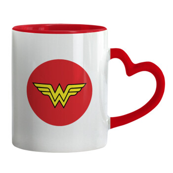 Wonder woman, Mug heart red handle, ceramic, 330ml