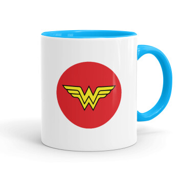 Wonder woman, Mug colored light blue, ceramic, 330ml