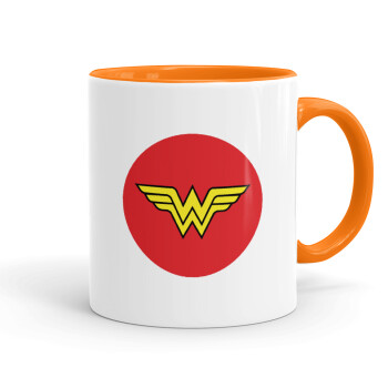 Wonder woman, Κούπα χρωματιστή πορτοκαλί, κεραμική, 330ml