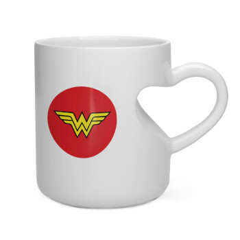 Wonder woman, Κούπα καρδιά λευκή, κεραμική, 330ml