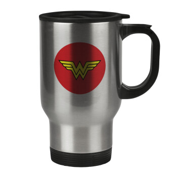 Wonder woman, Stainless steel travel mug with lid, double wall 450ml