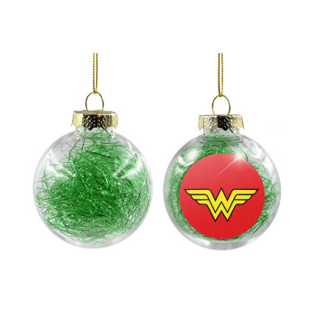 Wonder woman, Χριστουγεννιάτικη μπάλα δένδρου διάφανη με πράσινο γέμισμα 8cm