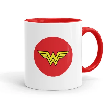 Wonder woman, Κούπα χρωματιστή κόκκινη, κεραμική, 330ml