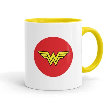 Wonder woman, Κούπα χρωματιστή κίτρινη, κεραμική, 330ml