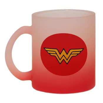Wonder woman, Κούπα γυάλινη δίχρωμη με βάση το κόκκινο ματ, 330ml