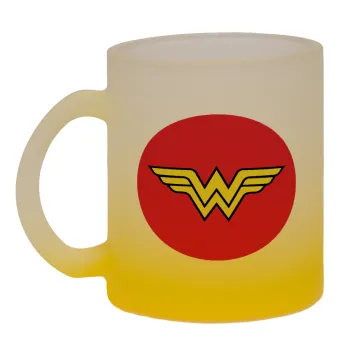 Wonder woman, Κούπα γυάλινη δίχρωμη με βάση το κίτρινο ματ, 330ml