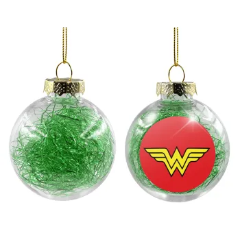 Wonder woman, Transparent Christmas tree ball ornament with green filling 8cm