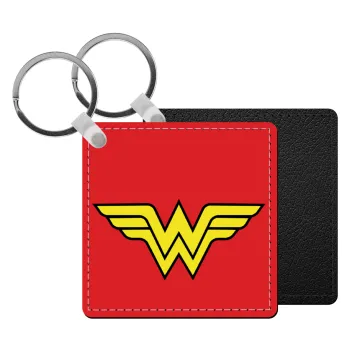 Wonder woman, Μπρελόκ Δερματίνη, τετράγωνο ΜΑΥΡΟ (5x5cm)