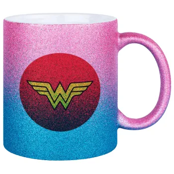 Wonder woman, Κούπα Χρυσή/Μπλε Glitter, κεραμική, 330ml