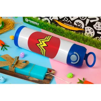 Wonder woman, Easter candle, Childrens hot water bottle, stainless steel, with safety straw, BLUE (500ml)