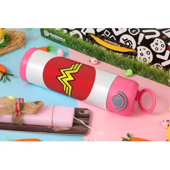 Wonder woman, Easter candle, Childrens hot water bottle, stainless steel, with safety straw, PINK (500ml)