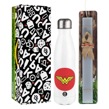 Wonder woman, Easter candle, metallic white thermos bottle (500ml) & aromatic flat candle (30cm) (GRAY)