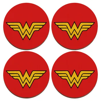 Wonder woman, ΣΕΤ x4 Σουβέρ ξύλινα στρογγυλά plywood (9cm)