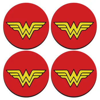 Wonder woman, ΣΕΤ 4 Σουβέρ ξύλινα στρογγυλά (9cm)