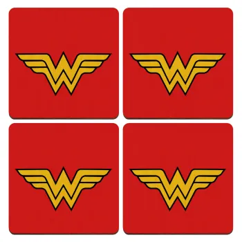 Wonder woman, ΣΕΤ x4 Σουβέρ ξύλινα τετράγωνα plywood (9cm)