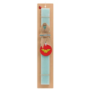 Wonder woman, Easter Set, wooden keychain & aromatic flat Easter candle (30cm) (TURQUOISE)