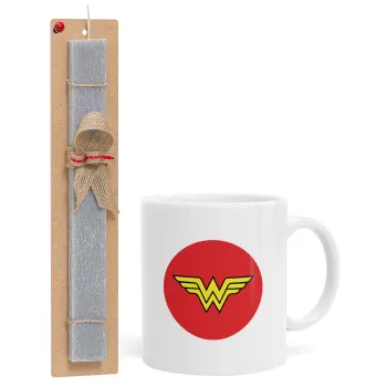 Wonder woman, Easter Set, Ceramic Cup (330ml) & Easter aromatic flat candle (30cm) (GRAY)