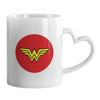 Wonder woman, Κούπα καρδιά χερούλι λευκή, κεραμική, 330ml