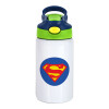 Superman, Παιδικό παγούρι θερμό, ανοξείδωτο, με καλαμάκι ασφαλείας, πράσινο/μπλε (350ml)