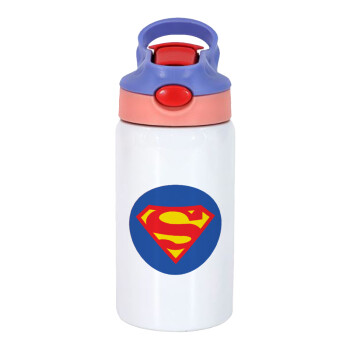 Superman, Children's hot water bottle, stainless steel, with safety straw, pink/purple (350ml)
