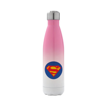 Superman, Μεταλλικό παγούρι θερμός Ροζ/Λευκό (Stainless steel), διπλού τοιχώματος, 500ml