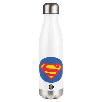 Superman, Μεταλλικό παγούρι θερμός Λευκό (Stainless steel), διπλού τοιχώματος, 500ml