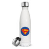 Superman, Μεταλλικό παγούρι θερμός Λευκό (Stainless steel), διπλού τοιχώματος, 500ml
