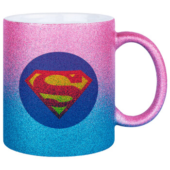 Superman, Κούπα Χρυσή/Μπλε Glitter, κεραμική, 330ml