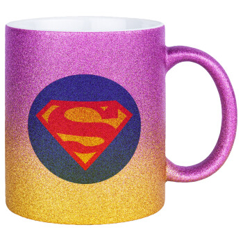 Superman, Κούπα Χρυσή/Ροζ Glitter, κεραμική, 330ml