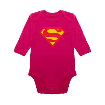 Superman, Μακρυμάνικο βρεφικό φορμάκι, 0-18 μηνών, ΡΟΖ, 100% Organic Cotton