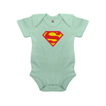 Superman, Βρεφικό φορμάκι μωρού, 0-18 μηνών, mint (Μέντα), 100% Organic Cotton, κοντομάνικο