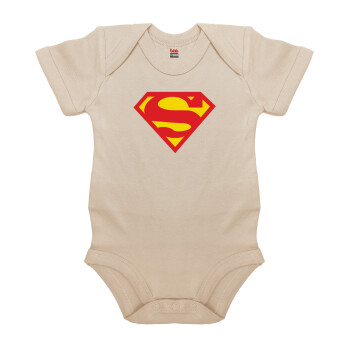 Superman, Βρεφικό φορμάκι μωρού, 0-18 μηνών, Natural (Εκρού), 100% Organic Cotton, κοντομάνικο