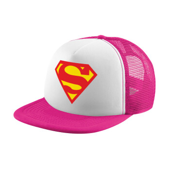 Superman, Adult Soft Trucker Hat with Pink/White Mesh (POLYESTER, ADULT, UNISEX, ONE SIZE)