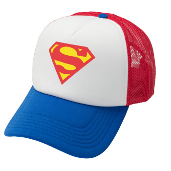 Superman, Adult Soft Trucker Hat with Red/Blue/White Mesh (POLYESTER, ADULT, UNISEX, ONE SIZE)