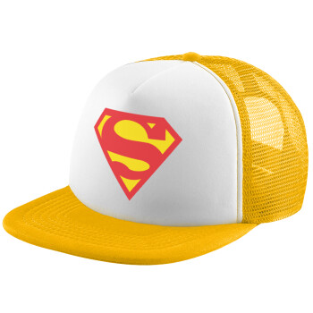 Superman, Adult Soft Trucker Hat with Yellow/White Mesh (POLYESTER, ADULT, UNISEX, ONE SIZE)