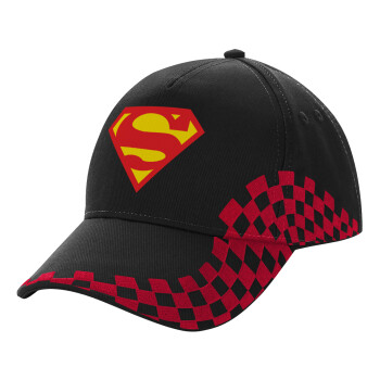 Superman, Adult Cap RACING Ultimate Black/Red, (100% COTTON DRILL, ADULT, UNISEX, ONE SIZE)
