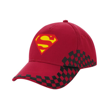 Superman, Καπέλο Ενηλίκων Ultimate ΚΟΚΚΙΝΟ/ΜΑΥΡΟ RACING με Σκρατς, (100% ΒΑΜΒΑΚΕΡΟ DRILL, ΕΝΗΛΙΚΩΝ, UNISEX, ONE SIZE)
