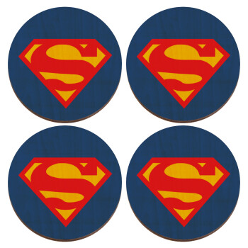 Superman, ΣΕΤ x4 Σουβέρ ξύλινα στρογγυλά plywood (9cm)