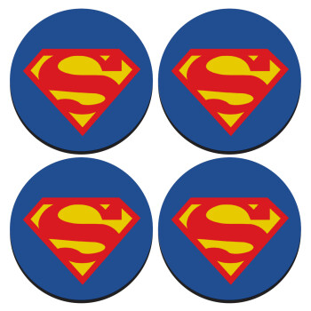 Superman, SET of 4 round wooden coasters (9cm)