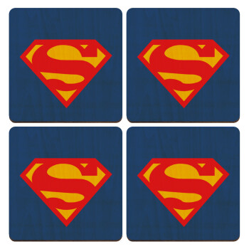 Superman, ΣΕΤ x4 Σουβέρ ξύλινα τετράγωνα plywood (9cm)